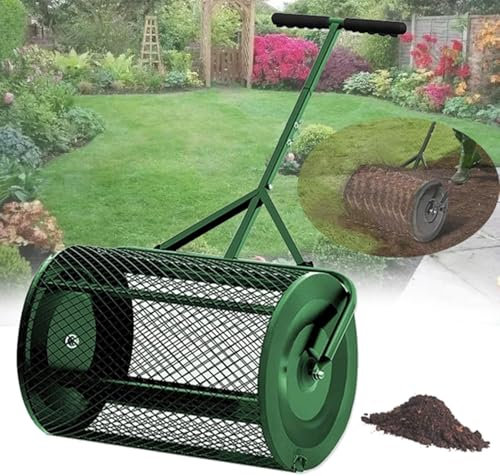 Épandeur de Compost pour pelouse et Jardin, Rouleau à Gazon Durable de 23,6 Pouces et poignée réglable en Forme de T, Parfait pour épandre de la Mousse de Tourbe, de l'engrais et des graines