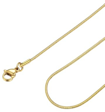 FOCALOOK Collier Chaîne Plaqué Or Femme Fine 1,2mm en Acier Inoxydable Chaine Serpent Dorée Longueur 70 cm + 5cm pour Pendentif Bijou Cadeau Femmes avec Boîte