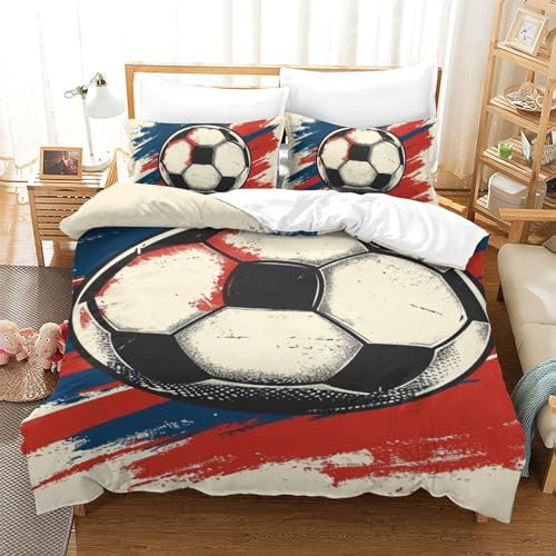 RJAVAGFZL 3D Bettwäsche Bettbezug-Set Fußball Mikrofaser Kissenbezug Mit Reißveschluss Geeignet Für Männer Und Frauen Single（140x200cm）