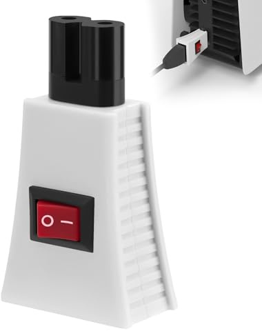 Adattatore con pulsante di alimentazione Geekria compatibile con PS 5, PS5 Pro, PS4, PS4 Slim, PS3 e Xbox Series X, interruttore on/off, aiuta a ridurre i consumi in standby (Bianco)