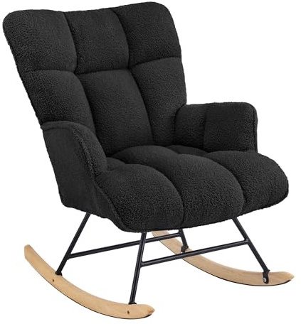 Aunekiv Schaukelstuhl, Teddy-Stillsessel fürs Babyzimmer, Schwarz | Teddy-Polstersessel für Stillzeit, Lesen und Entspannen, bis 150 kg belastbar, für Babyzimmer, Wohn- und Schlafzimmer
