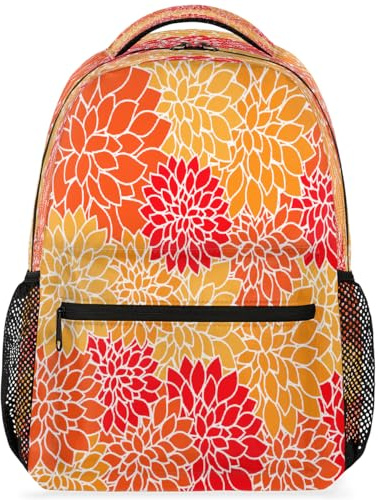 GeMeFv Sac à dos Dahlia orange, sac à dos abstrait dahlia sac à dos sac à bandoulière léger décontracté voyage ordinateur portable sac à dos sac à dos pour femme homme, Orange Dahlia, 11.4(L) X 6.9(W)