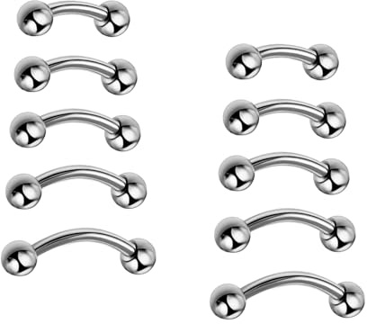 10 piercings para cejas, barra curvada de acero de titanio, barra de lengua, barra vertical para labio, labio, daith, piercing para torre, hélice, joyería para cartílago, nariz, piercing