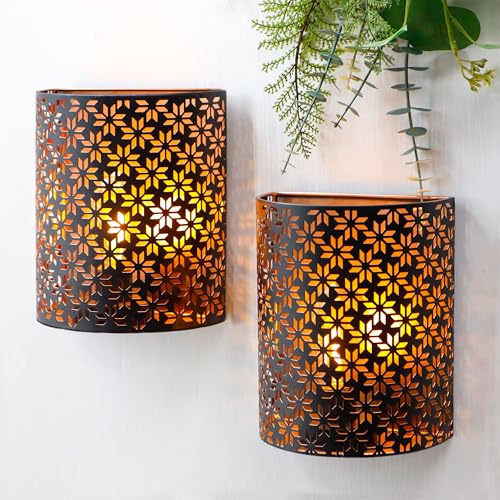 JHY DESIGN Set of 2 Battery Powered Lamp 8''H Vintage Wall Mount Lamp Metal Wall Sconce Lighting with LED Edison Style Bulb and 6-Hours Timer Wall Decor for Bedroom Living Room Hallway