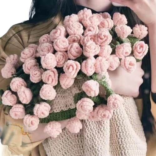 DIY Handgefertigte Rosendecke, Häkelblumen-Rosenstraußdecke, weich und leicht, romantische Blumenstrauß-Strickdecke (E)