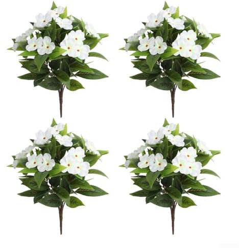 Springwillfly 4 Stück künstliche Blumen, künstliche Azaleen, für Zuhause, Hotel, Dekoration, Outdoor, Innenbereich, Garten, Hochzeit, Dekoration, Requisiten (weiß)
