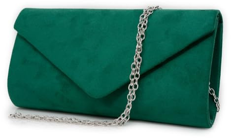 Emila Pochette elegante verde da cerimonia donna scamosciata borsa a busta piccola tipo camoscio clutch borsetta a mano con tracolla sera matrimonio comunioni Verde scuro primavera estate 2026