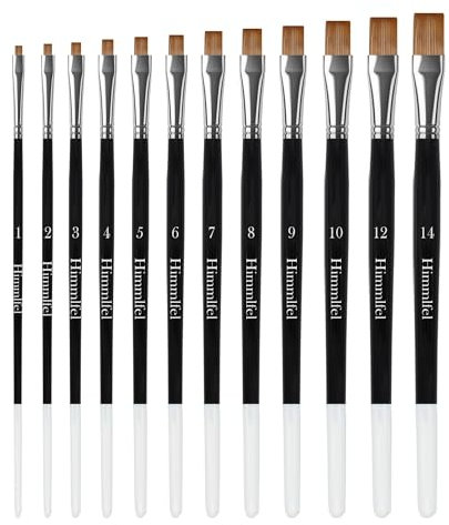Himmlfel pennelli piatti, 12 pennelli piatti per dipingere bordi dritti, rettangoli e altro, per pittura acrilica, acquerello, olio e guazzo