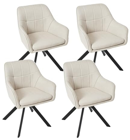 Goeurvant 360° Swivel Dining Chairs, Ergonomic Designed Chairs with Armrests and Metal Legs for Apartment, Dining Room, Kitchen, Study, Vanity, Office, Set of 4, Beige
