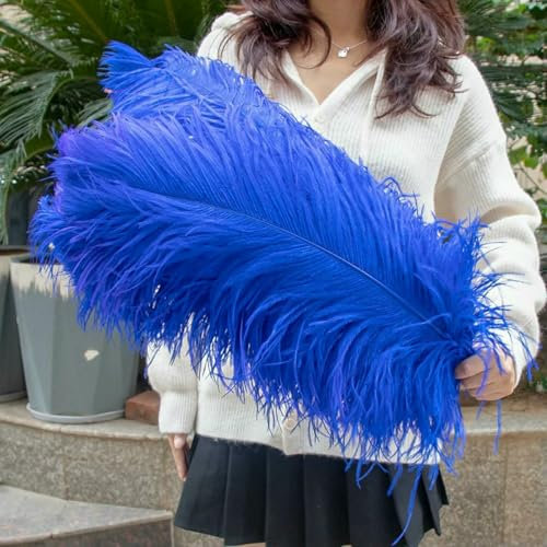 Lot de 10 grandes plumes d'autruche de 15 à 60 cm, pour décoration de table de mariage, de carnaval, de scène, en vrac, bleu roi, 30 à 35 cm