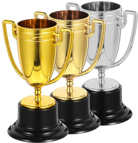 Abaodam 3 Kleine Trophäen Aus Kunststoff Miniatur Pokal Als Trophäen-Dekoration Und Wettbewerbs-Requisite Für Schule Sporttag Bühnenauftritte Und Preisverleihungen