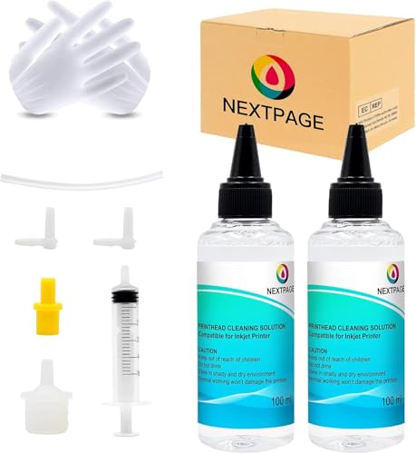 NEXTPAGE Print Head Cleaner Nozzle Cleaner for Cleaning for All Inkjet Printers Epson, Canon, HP, Light Green Liquid Printer Head Cleaning Kit Solution (2 pack cleaning)