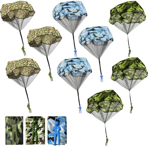 YcsRnn 9Pcs Parachute Toy for Kids, Army Parachute Toys, Outdoor Flying Toys for Boys and Girls, Hand Throwing Parachute Toy for Backyard Games, Beach Trips and Birthday Parties