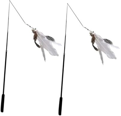 MOTHNUR 2 Stück Teleskop Katzenangel aus Carbonfaser Interaktives Katzenspielzeug mit Weißen Federn Langlebig und Einziehbar Fördert Bewegung und Spielspaß für Gesunde Katzen