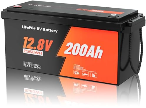 Edlbaegy Batterie Lithium LiFePO4 12V 200Ah, BMS 200A avec Protection Basse Température, pour Camping, Systèmes Solaires, Marine et Moteurs Électriques