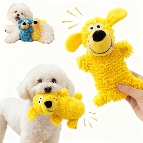 Snrtevu Kicherndes Zahnreinigungsspielzeug In Hundefarben, Hundespielzeug Kuscheltier Mit Quietscher Zur Beschäftigung, Anti Stress Hund Für Kleine, Mittlere Hunde (Yellow)