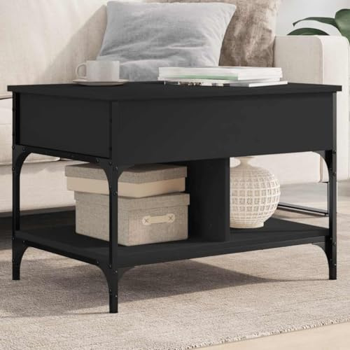 Teenpull Couchtisch Schwarz 70x50x50 cm, Holzwerkstoff, Metallgestell, höhenverstellbar, mit Stauraum, für Wohnzimmer, Stabiler Beistelltisch
