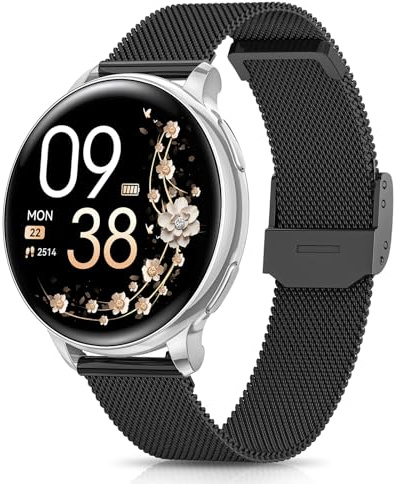AIMIUVEI Smartwatch Damen, 1.27 HD Fitnessuhr mit Telefonfunktion, Menstruationszyklus, 120+ Sportmodi, 24H Pulsuhr, 24H SpO2, Schlafmonitor, Kalorien, Fitness Tracker IP68 iOS Android Schwarz Silber