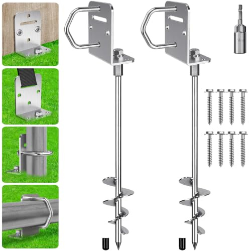 BeneLabel Anclaje de Suelo, 80 cm Estaca para Trampolín Tornillo de Anclaje para Columpio 2 Piezas Resistente para Tormenta de Viento Tierra Arena Espiral 7,2 cm para Estructura de Escalada, Base en L