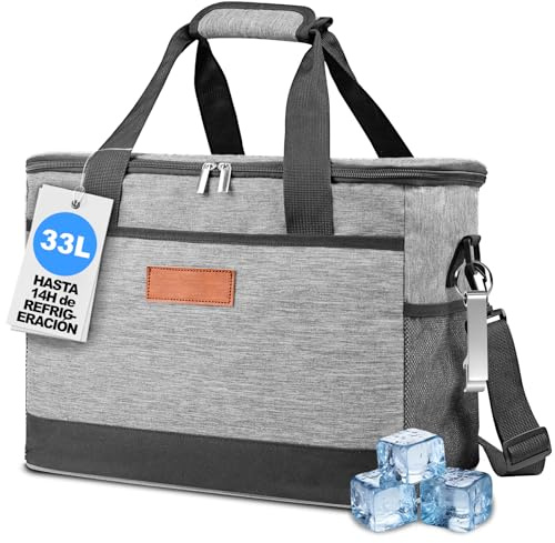 Borsa Frigo 33L per Uomo e Donna, Impermeabile con Tracolla,Grigo