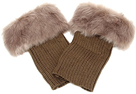 HugeStore Damen Frauen Winter Kunstpelz Crochet Stricken Stulpen Beinstulpen Beinwärmer Kniestrümpfe Legwarmers Khaki