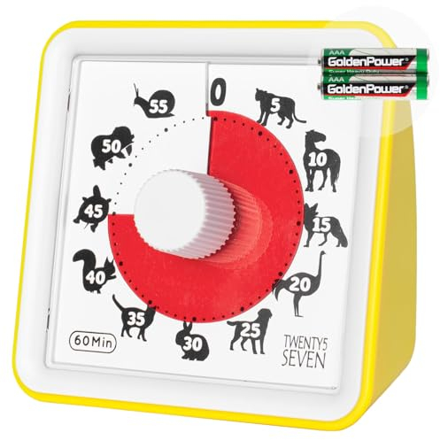 Visual Timer, 60 Minutes Countdown Timer, Kids Time Education Tool, 7.6CM Timer, 1 Hour Timer, Exam Timer, Kitchen Timer, Silent Movement, Loud Alarm, for Classroom Teaching Homework Games, Yellow