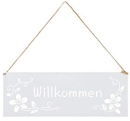 levandeo Schild Willkommen 25x9cm Außen Garten-Deko Weiß Blumen Metall Türschild Wandbild Außendeko