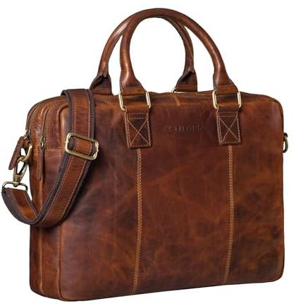 STILORD Zacharias Vintage Businesstasche Leder Aktentasche groß XL 15,6 Zoll Laptoptasche Schultertasche Umhängetasche aufsteckbar Echtleder Farbe:Zamora - braun