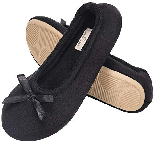 EverFoams Women's Ballerina Slippers Lightweight Comfy Memory Foam House Shoes with Stretchable Heel Design Black 5/6 UK
