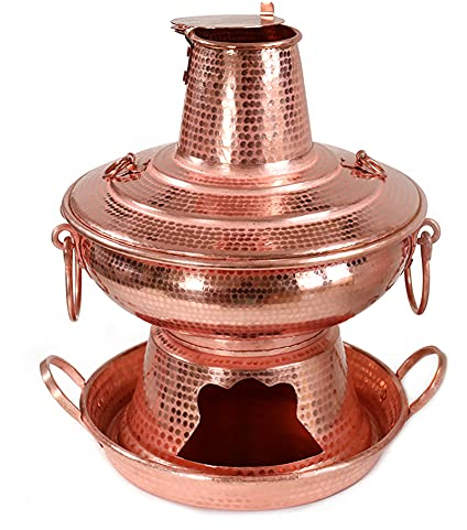MNSSRN Spezieller handgemachter Kupfer-Hot Pot, Retro-chinesischer traditioneller Holzkohle-Hot Pot aus dickem Kupfer-Edelstahl-Herd Professionelle Küchenutensilien,28cm