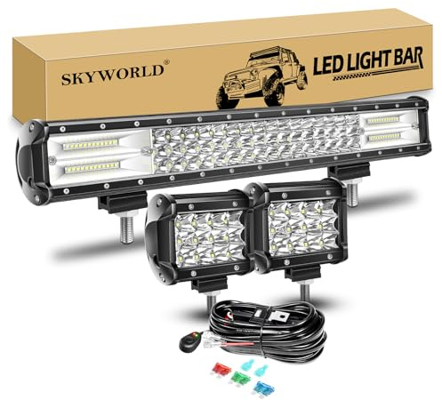SKYWORLD LED-Lichtleiste, 20 288W Spot Flutlicht Arbeitsscheinwerfer Bar Offroad + 4 36W LED Arbeitsscheinwerfer Spotlight mit Kabelbaum für Traktor LKW Auto ATV SUV 4x4 Boot
