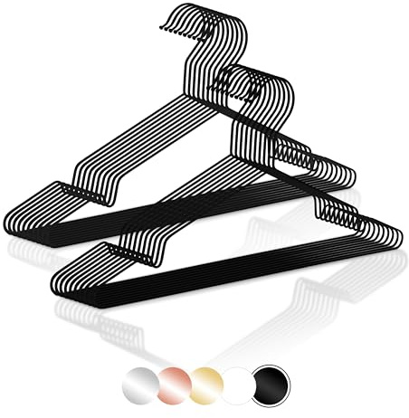 ROW&LINE® – Perchas metálicas para Ropa (42 cm) – 20 Piezas (Negro Mate) – Perchas para Ropa de Adultos Que ahorran Espacio – Resistentes para Ropa Pesada – para organización y Apariencia Uniforme