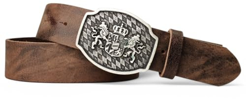 FRONHOFER Trachtengürtel Herren Ledergürtel Echtleder 4 cm, Koppelschnalle bayerisches Wappen 7,5 x 5,5 cm, Lederhosen Gürtel Druckknopf, Bundweite 95-125 cm, Oktoberfest, Made in Germany