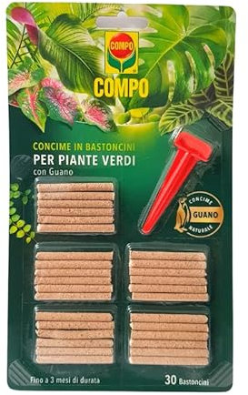 COMPO CONCIME IN BASTONCINI PER PIANTE VERDI CON GUANO 3 MESI DI DURATA PIANTE FIORI ORTAGGI