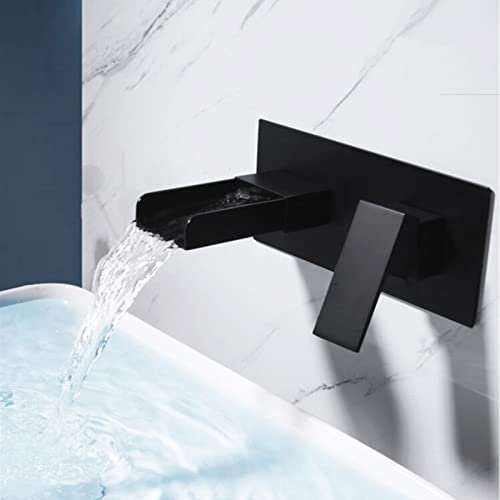 PINCHU Wasserhahn Bad, Messing in An Der Wand Befestigter Quadratischer Badezimmerhahn, Wasserfall Wasserhahn, Warm- Und Kaltmischbatterie, Einhebel Wasserhahn, 2-Loch-Badarmatur, Armatur Waschbecken