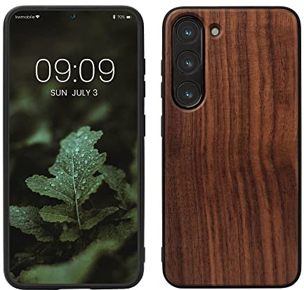 kwmobile Fodral kompatibelt med Samsung Galaxy S23 skal - hårt träfodral med TPU-ram - mörkbrunt trä