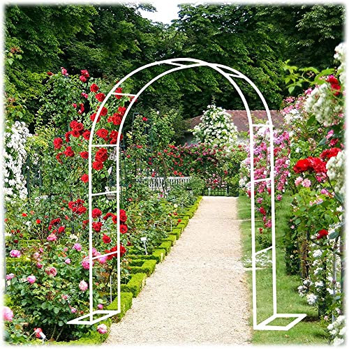 Arche Rosier Jardin en Métal,Treillis D'arche De Jardin Tonnelles,pour Plantes Grimpantes,Pergola De Gloriette Fer Forge,Résistant Aux Intempéries,Arc De Vrille D'arche,Blanc,W3.5M*H2.2M