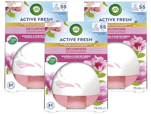 Air Wick Decosphere - Ambientador Casa Para Baño, Con Aroma A Magnolia & Flor de Cerezo - Pack De 3
