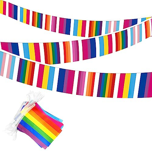 Drapeau Arc-en-Ciel Hillylolly - Fierté LGBT, Rainbow Flag Gay Pride, Guirlande Fanions Arc en Ciel aux Intempéries, Gay Pride Drapeau, Célébration Fête, Décoration de Défilé Gay (B-10 mètres)