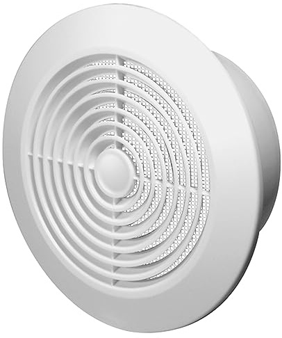 5-inch / 125 mm Circular Ceiling Mounted Air Vent Grille Cover, Round Ventilation Extract/Supply Valve Diffuser, Anti Fly Net, Easy Installation, UV Resistant Plastic (White)