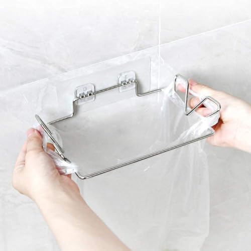 LIDOUK Stainless Steel Garbage Bag Hanging Rack Wall Mounted Adhesive Rubbish Bag Hanger for Kitchen Cupboard Cabinets Waste Bag Holder Shelf