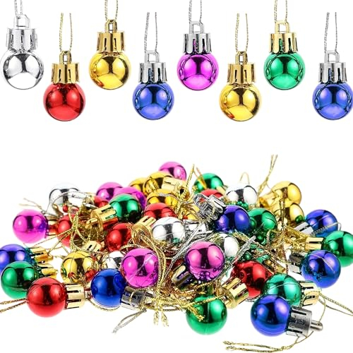 50PCS Christmas Balls with Lanyard, 2cm Ornaments for Christams Trees, Mixed Color Ornaments Ball for Holiday and Party Deocation