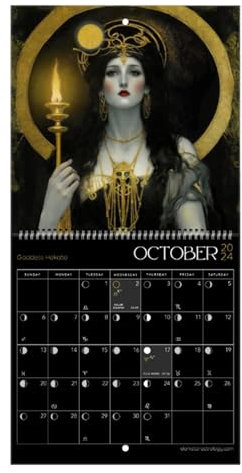 Dunkle Göttin 2024 Kalender | 12-Monats-Wandkalender mit Astrologie-Dekorationen und Phasen | Astrologie-Wandkunst, Mond-Tracker, Göttinnen-Kalender | Mondkalender 2024 für die Inneneinrichtung