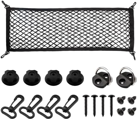 VEHIRIE Cargo Net for SUV Trunk Net Organizer 35.4 x 11.8 inches, Elastic Heavy Duty Storage Mesh Net with Hooks Double-Layer Car Rear Cargo Net for Sedan, Vehicle