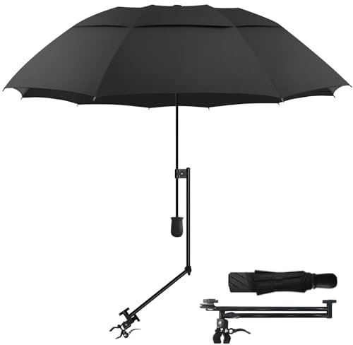 HOBVO UPF 50+ Golf Umbrella with Adjustable Universal Clamp,Portable Umbrellas for Rain,Beach Umbrella with clamp for Beach Chair,Golf Cart, Stroller,Fishing,Patio,Manual Open & Close