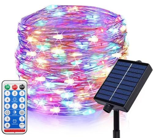 Solar Fairy Lights Outdoor, 30M 300 LED Solar Powered String Lights with Remote Control, 8 Modes Fairy Lights for Outside Tree Garden Patio Wedding Decorations (Multicolor)
