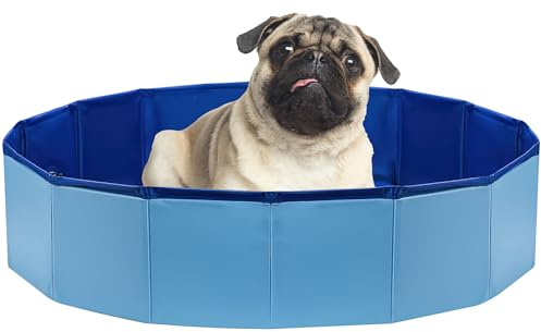 Small Paddling Pool for Dogs, 80cm Foldable Pet Swimming Pool for Puppy Cat Toddler, Portable Non-Slip Plastic Doggy Bathing Pool Bathtub for Garden Outdoor - Blue