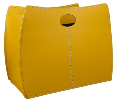 LIMAC Design VANDA: portariviste in cuoio moderno di design, cesta porta giornali, organizer per quotidiani, contenitore porta-riviste, prodotto in Italia. Giallo Ocra