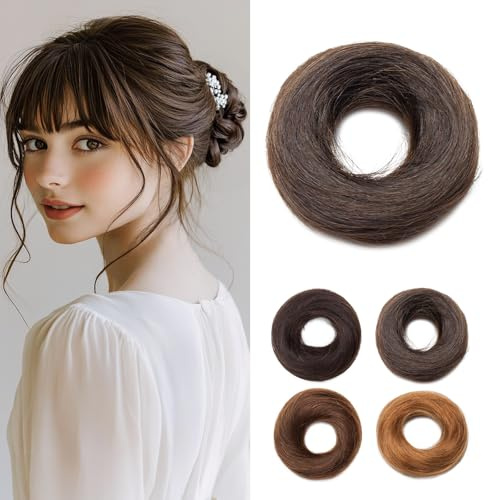 Rich Choices Hair Pieces for Women Messy Bun Real Human Hair Straight Updo Hair Bun Scrunchies Donut Bun Hair Extensions 17g #2 Dark Brown