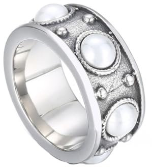 PAMTIER Frauen Edelstahl Retro Ring Perlenring Voll Perle Wrap Ringe Urlaub Geschenk Gold Größe 60 (19.1)